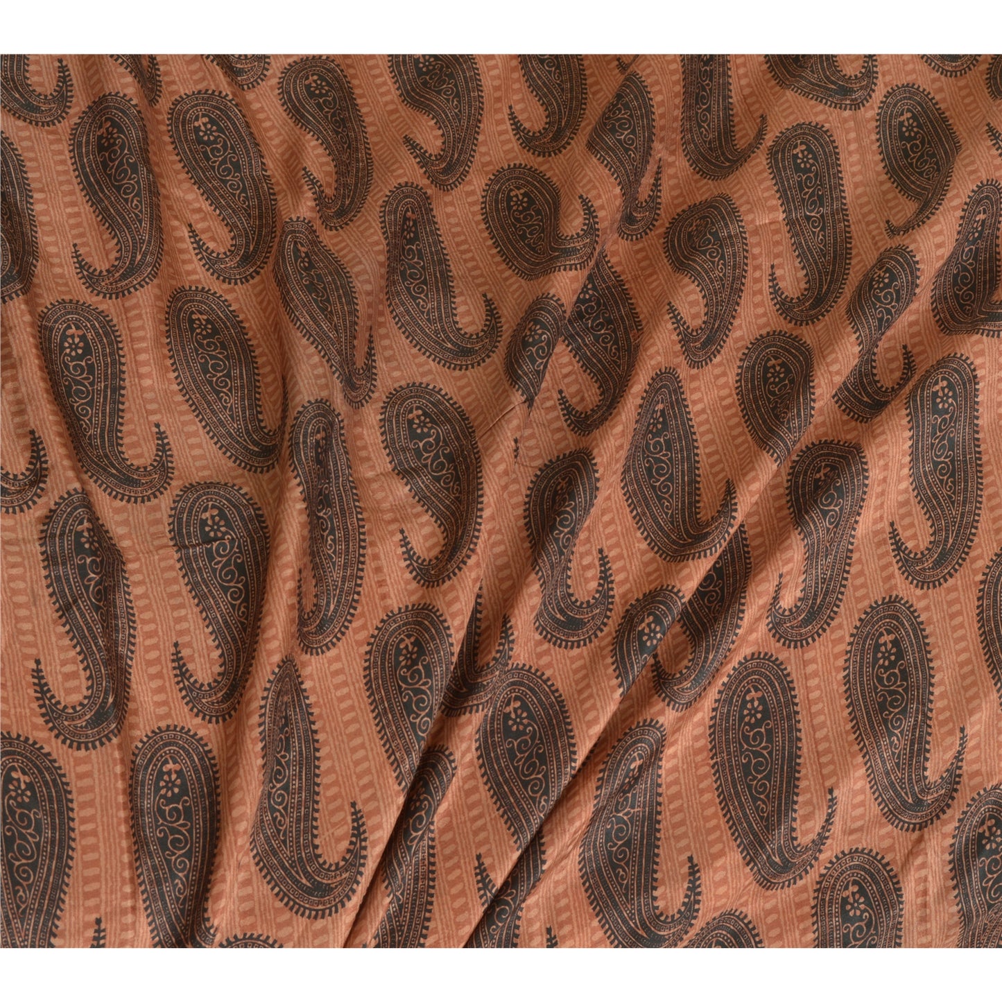 Sanskriti Vintage Sarees Brown 100% Pure Silk Paisley Printed Sari Craft Sustainable Fabric