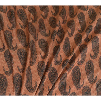 Sanskriti Vintage Sarees Brown 100% Pure Silk Paisley Printed Sari Craft Sustainable Fabric