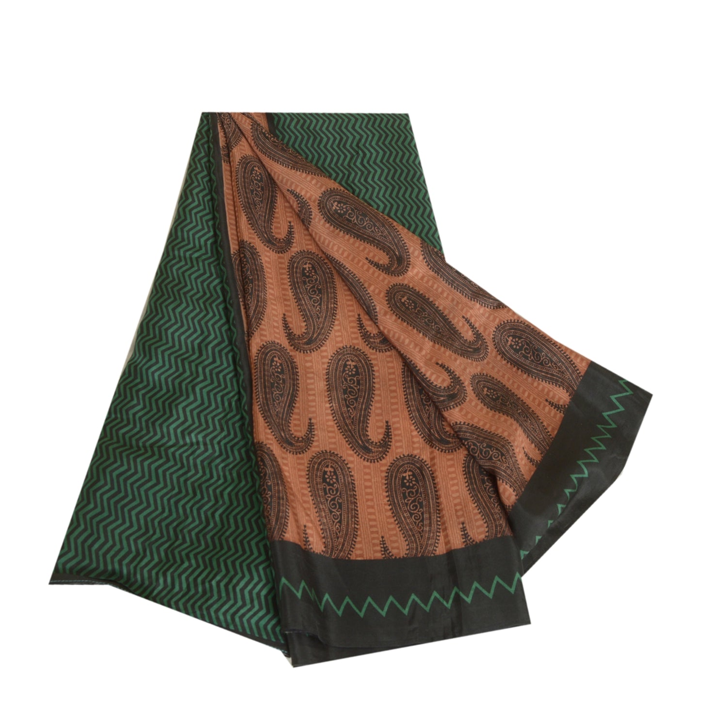 Sanskriti Vintage Sarees Brown 100% Pure Silk Paisley Printed Sari Craft Sustainable Fabric