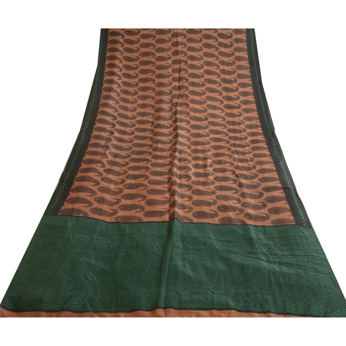 Sanskriti Vintage Sarees Brown 100% Pure Silk Paisley Printed Sari Craft Sustainable Fabric