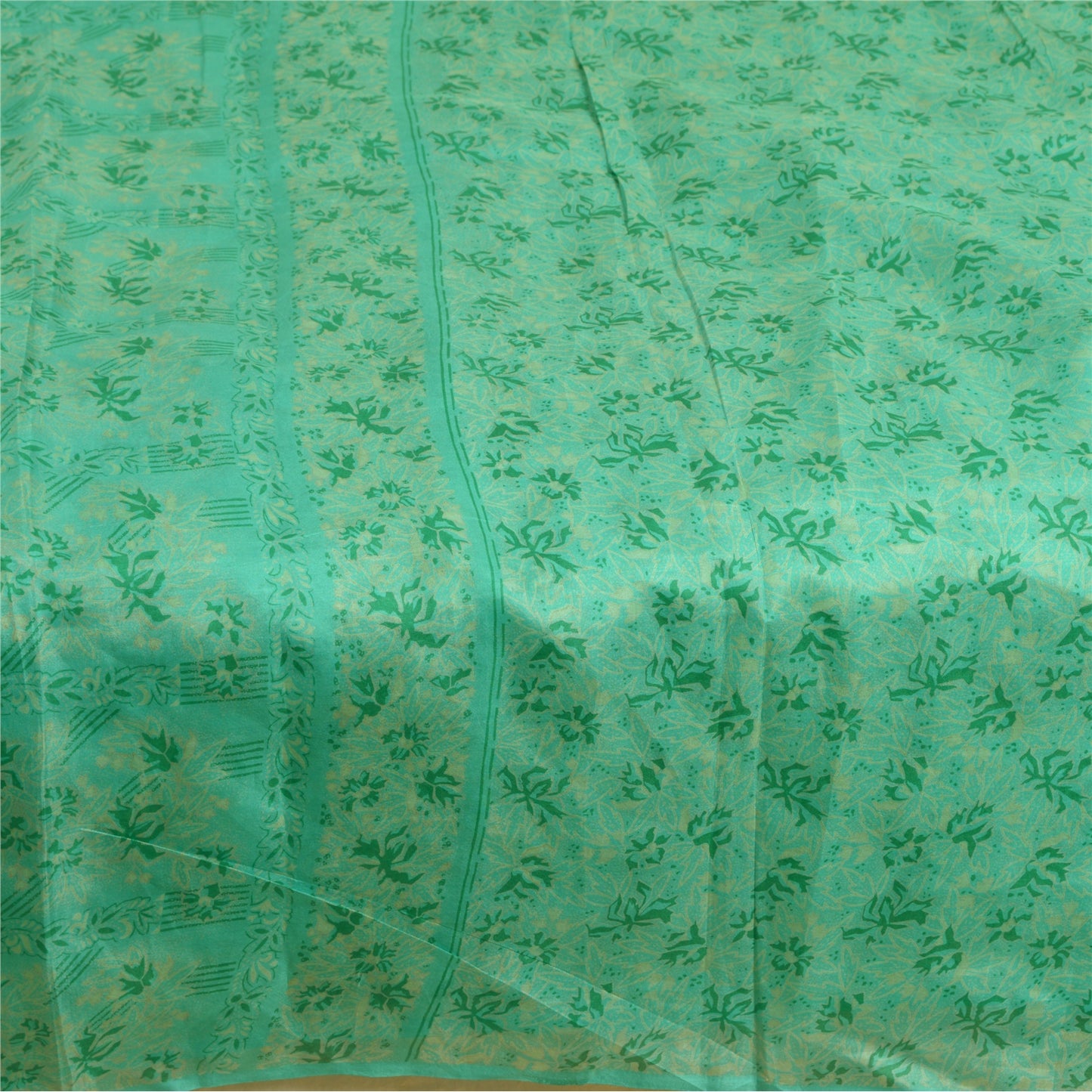 Sanskriti Vintage Sarees Green 100% Pure Silk Printed Sari Soft 5yd Craft Sustainable Fabric