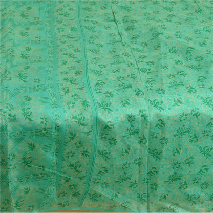 Sanskriti Vintage Sarees Green 100% Pure Silk Printed Sari Soft 5yd Craft Sustainable Fabric