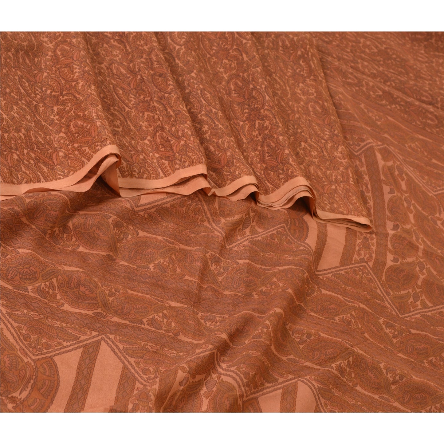 Санскритские винтажные сари коричневые чистый шелк сари с цветочным принтом 5 ярдов ткань для рукоделия из экологически чистой ткани