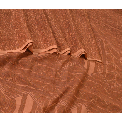 Санскритские винтажные сари коричневые чистый шелк сари с цветочным принтом 5 ярдов ткань для рукоделия из экологически чистой ткани