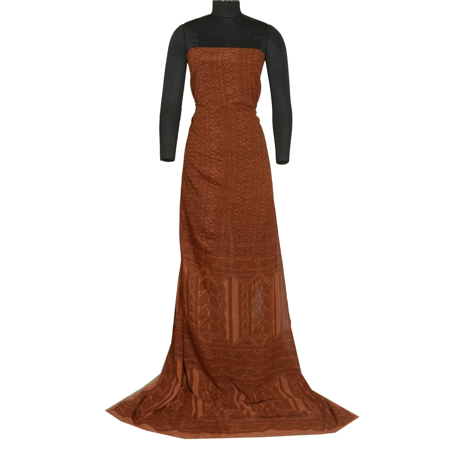 Санскритские винтажные сари коричневые чистый шелк сари с цветочным принтом 5 ярдов ткань для рукоделия из экологически чистой ткани