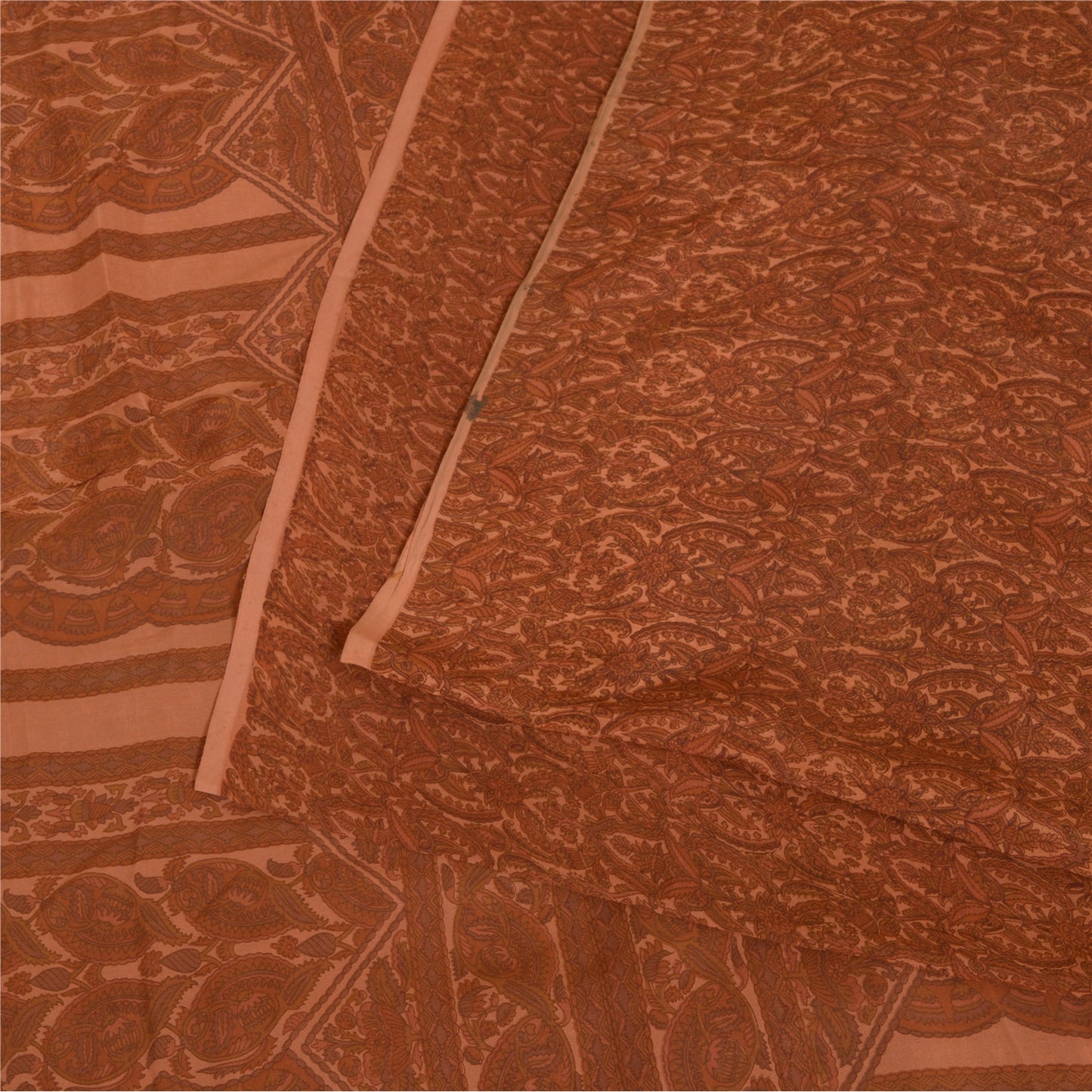 Санскритские винтажные сари коричневые чистый шелк сари с цветочным принтом 5 ярдов ткань для рукоделия из экологически чистой ткани