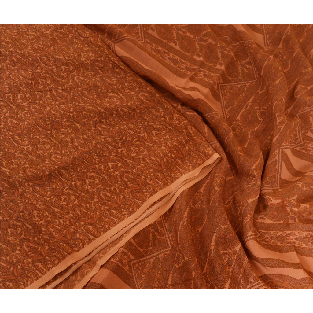 Санскритские винтажные сари коричневые чистый шелк сари с цветочным принтом 5 ярдов ткань для рукоделия из экологически чистой ткани