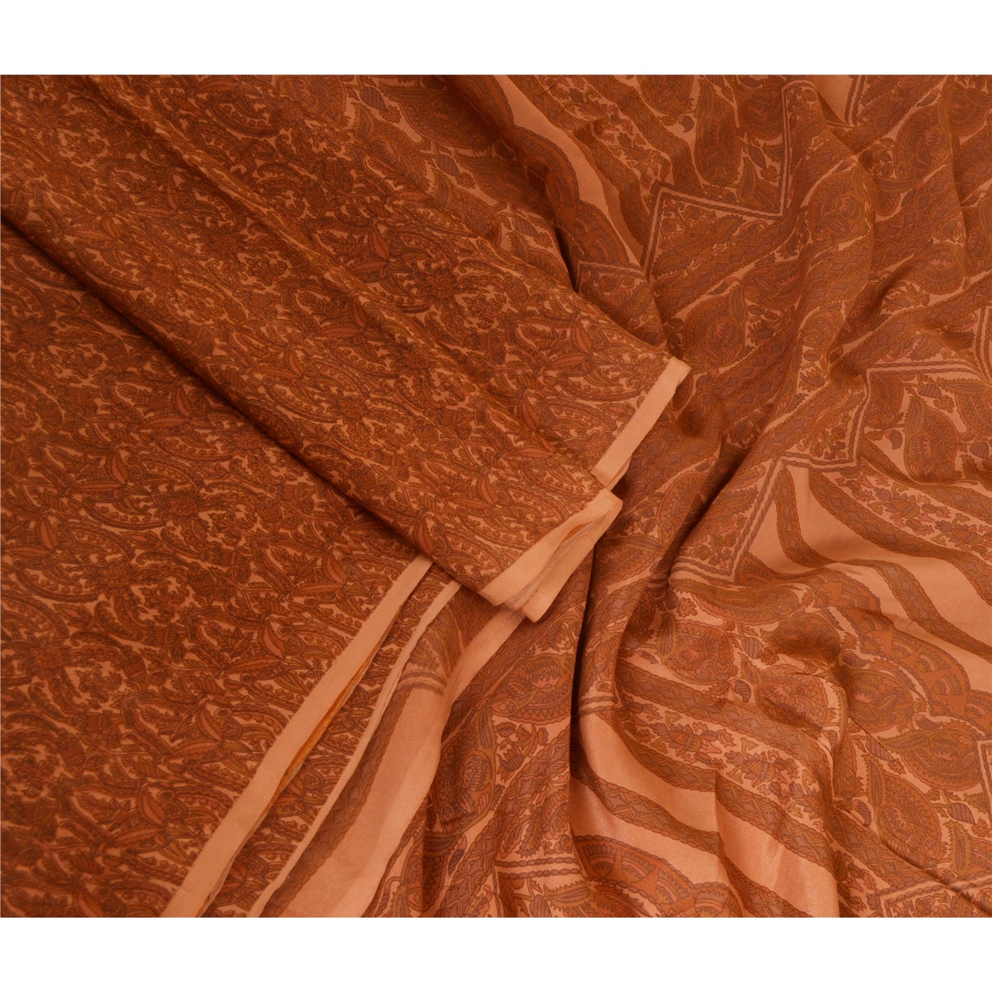 Санскритские винтажные сари коричневые чистый шелк сари с цветочным принтом 5 ярдов ткань для рукоделия из экологически чистой ткани