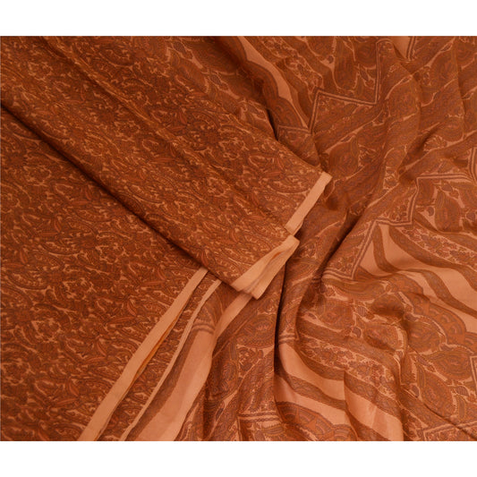 Санскритские винтажные сари коричневые чистый шелк сари с цветочным принтом 5 ярдов ткань для рукоделия из экологически чистой ткани