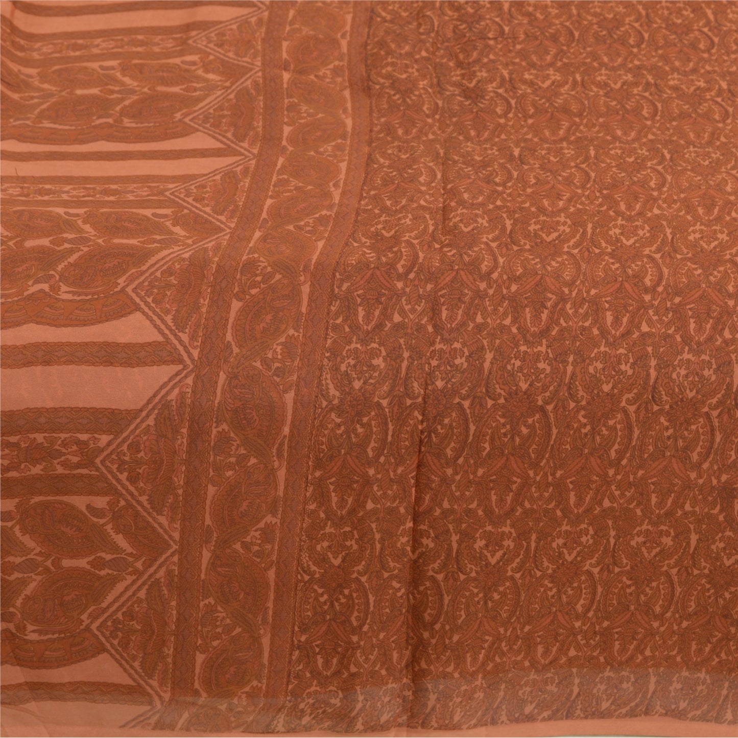 Санскритские винтажные сари коричневые чистый шелк сари с цветочным принтом 5 ярдов ткань для рукоделия из экологически чистой ткани