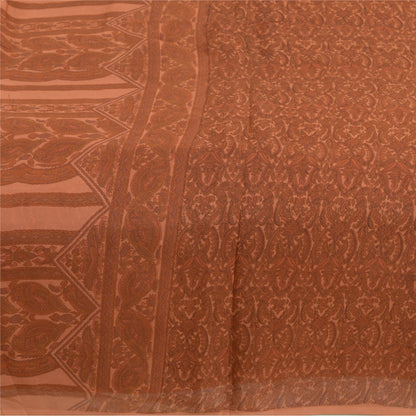 Санскритские винтажные сари коричневые чистый шелк сари с цветочным принтом 5 ярдов ткань для рукоделия из экологически чистой ткани