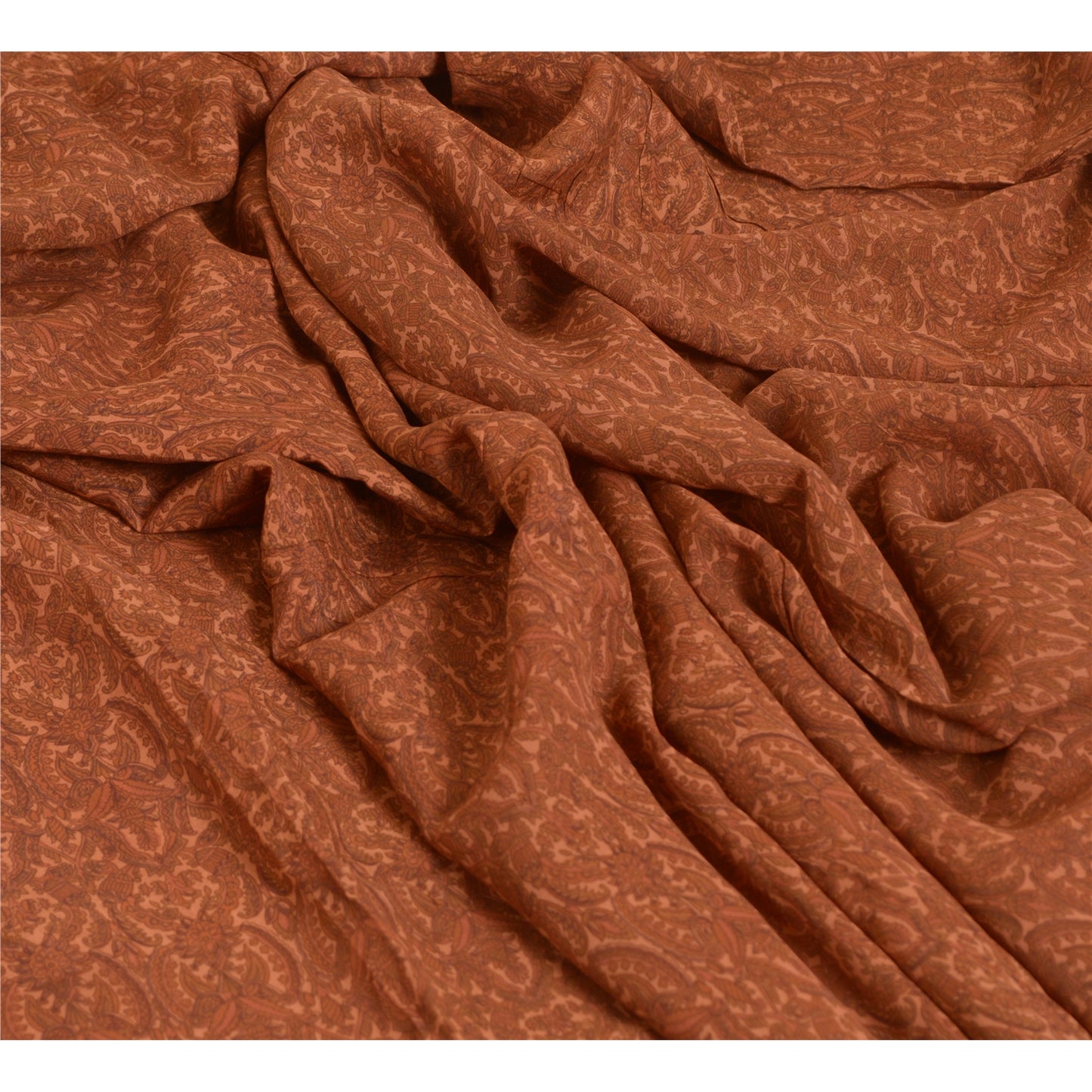 Санскритские винтажные сари коричневые чистый шелк сари с цветочным принтом 5 ярдов ткань для рукоделия из экологически чистой ткани