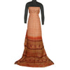 Sanskriti Vintage Sarees Peach/Orange Pure Silk Printed Sari 5yd Craft Sustainable Fabric