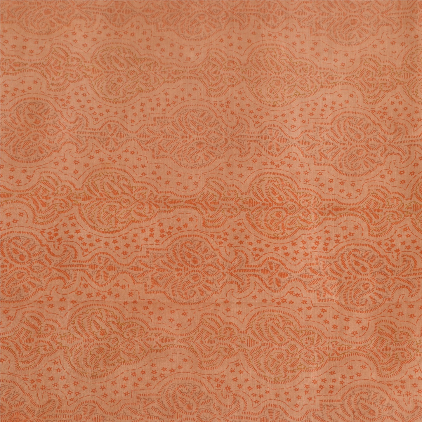 Sanskriti Vintage Sarees Peach/Orange Pure Silk Printed Sari 5yd Craft Sustainable Fabric