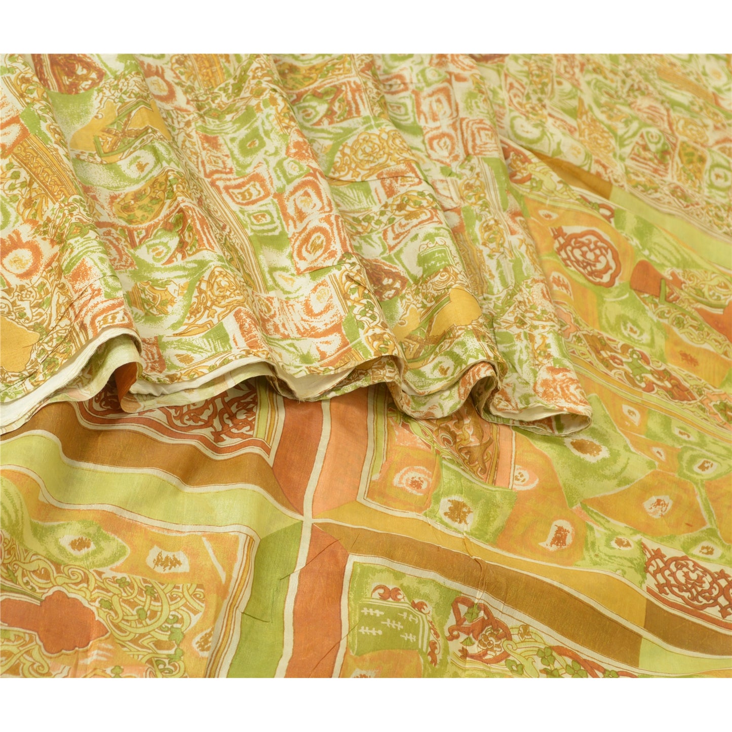 Sanskriti Vintage Sarees Multi Indian 100% Pure Silk Printed Sari Craft Sustainable Fabric