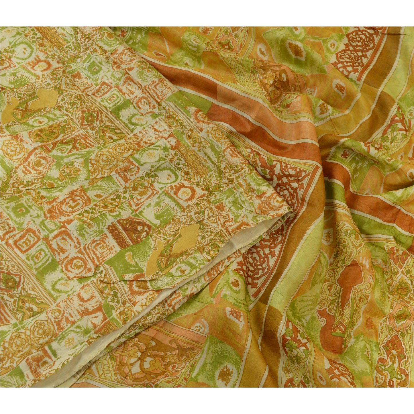 Sanskriti Vintage Sarees Multi Indian 100% Pure Silk Printed Sari Craft Sustainable Fabric