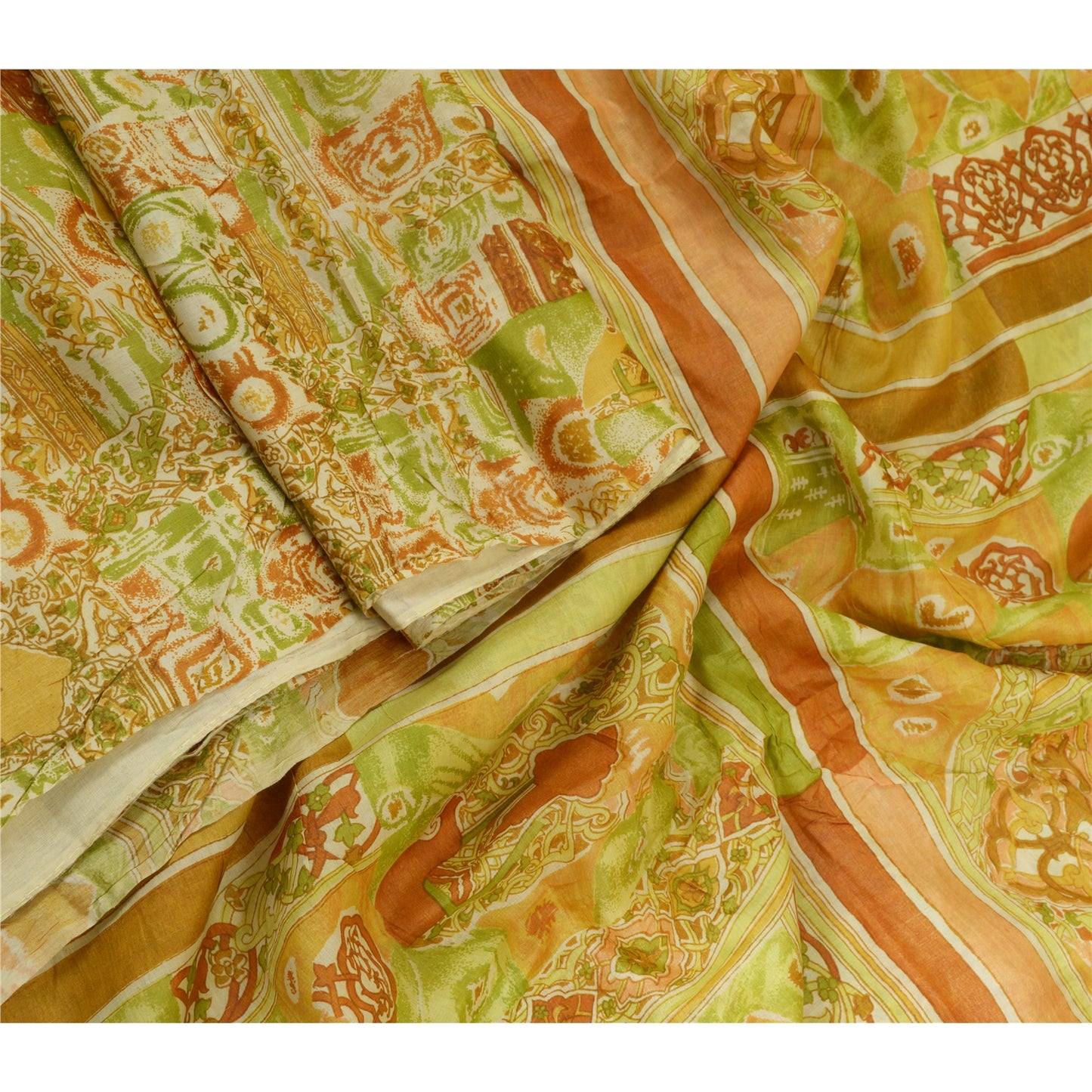 Sanskriti Vintage Sarees Multi Indian 100% Pure Silk Printed Sari Craft Sustainable Fabric