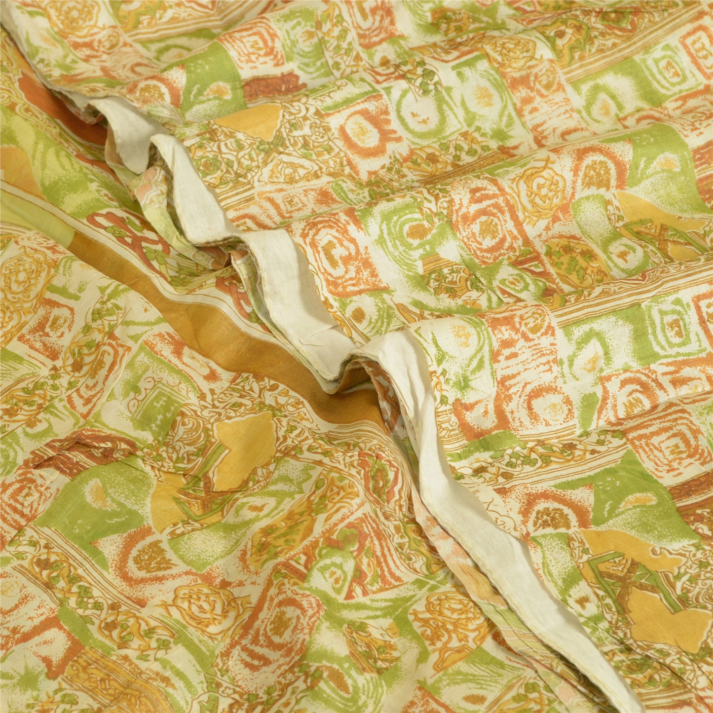 Sanskriti Vintage Sarees Multi Indian 100% Pure Silk Printed Sari Craft Sustainable Fabric