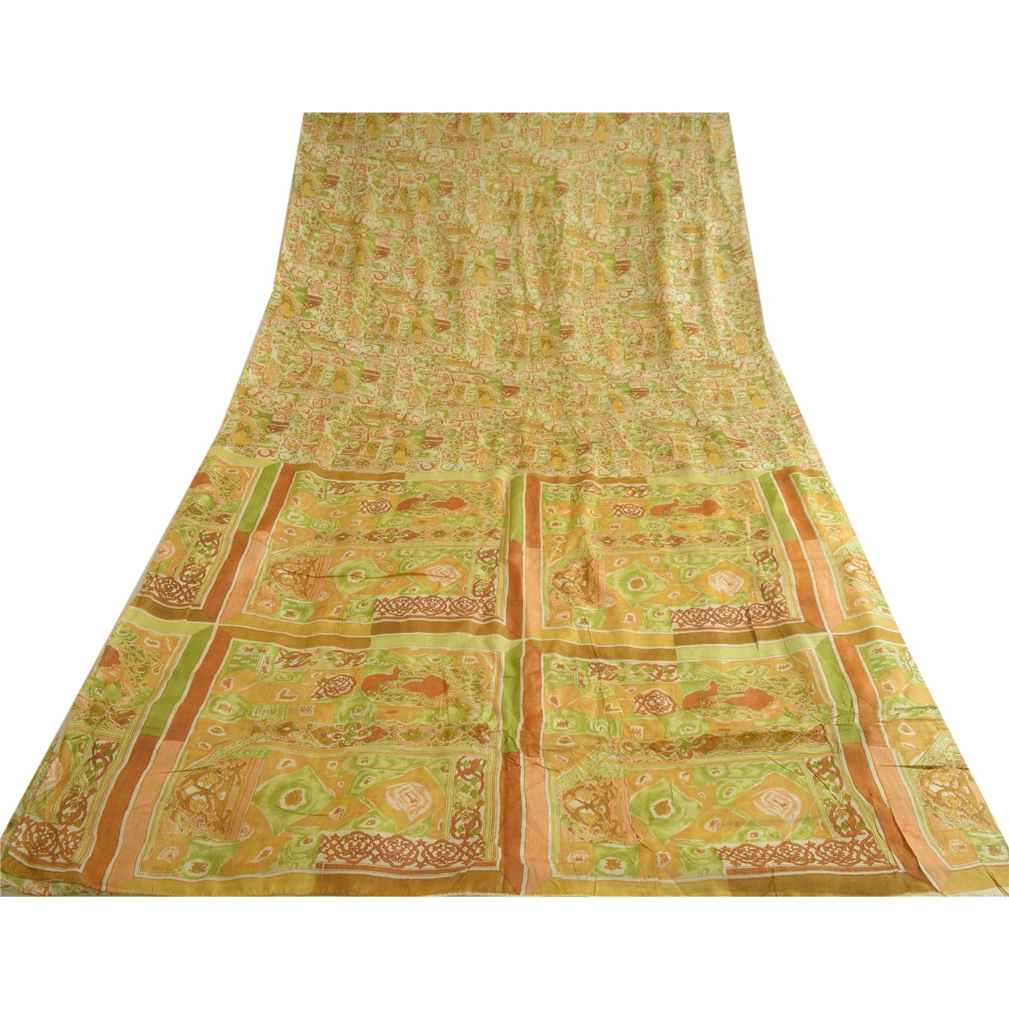 Sanskriti Vintage Sarees Multi Indian 100% Pure Silk Printed Sari Craft Sustainable Fabric