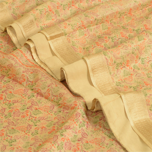 Санскритские винтажные сари из Индии бежевый чистый шелк с принтом сари ремесло устойчивая ткань