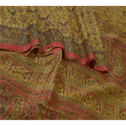 Sanskriti Vintage Sarees Heena-Green Pure Silk Printed Sari Floral Craft Sustainable Fabric