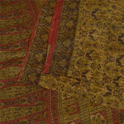 Sanskriti Vintage Sarees Heena-Green Pure Silk Printed Sari Floral Craft Sustainable Fabric