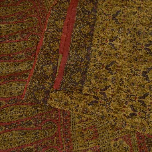 Sanskriti Vintage Sarees Heena-Green Pure Silk Printed Sari Floral Craft Sustainable Fabric