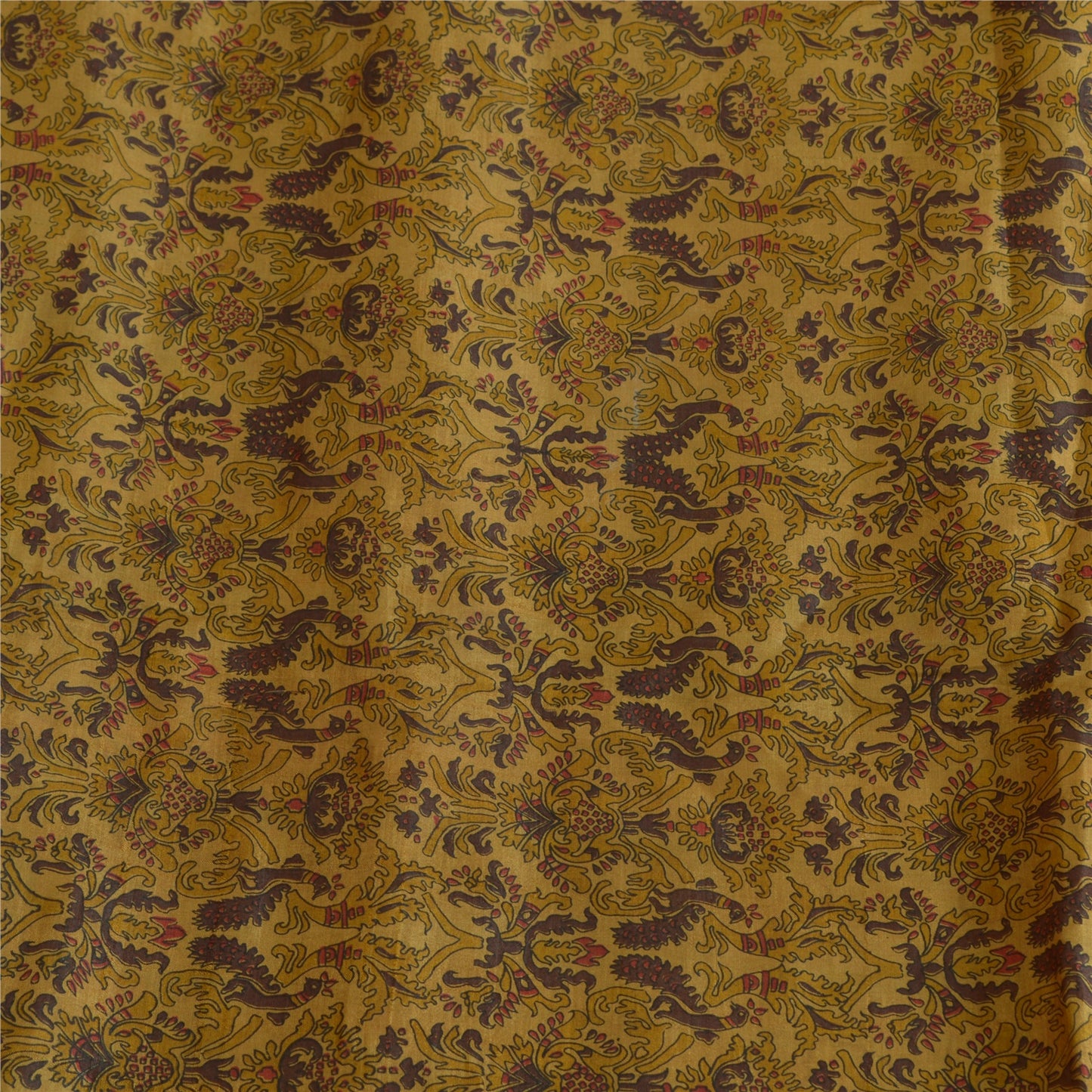 Sanskriti Vintage Sarees Heena-Green Pure Silk Printed Sari Floral Craft Sustainable Fabric