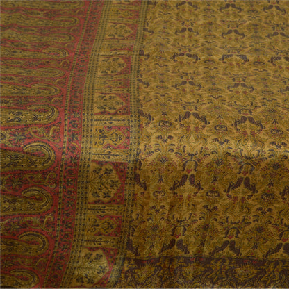 Sanskriti Vintage Sarees Heena-Green Pure Silk Printed Sari Floral Craft Sustainable Fabric