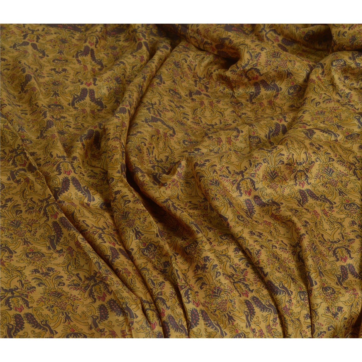 Sanskriti Vintage Sarees Heena-Green Pure Silk Printed Sari Floral Craft Sustainable Fabric