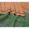 Сари Sanskriti Vintage, оранжевое/зеленое, чистый шелк, напечатанное сари, мягкая, рукодельная, устойчивая ткань