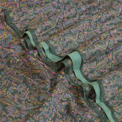 Sanskriti Vintage Sarees Dark Gray 100% Pure Silk Printed Sari Soft Craft Sustainable Fabric