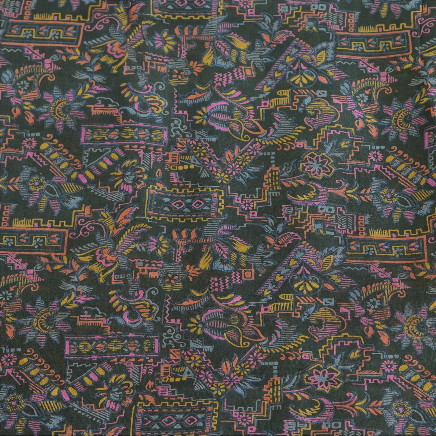 Sanskriti Vintage Sarees Dark Gray 100% Pure Silk Printed Sari Soft Craft Sustainable Fabric