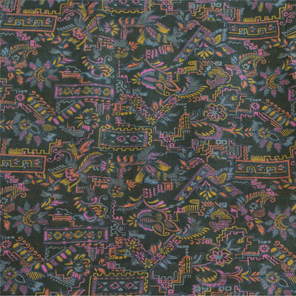 Sanskriti Vintage Sarees Dark Gray 100% Pure Silk Printed Sari Soft Craft Sustainable Fabric