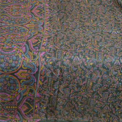 Sanskriti Vintage Sarees Dark Gray 100% Pure Silk Printed Sari Soft Craft Sustainable Fabric