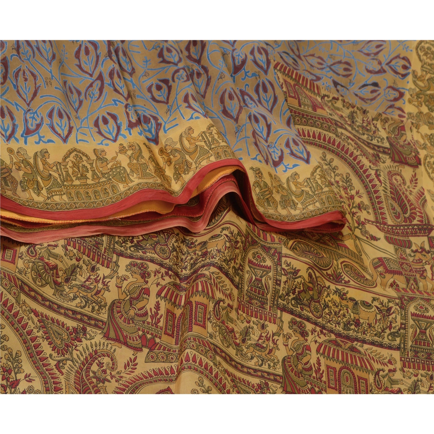 Sanskriti Vintage Sarees Heena-Green Pure Silk Women Animal Printed Sari Sustainable Fabric