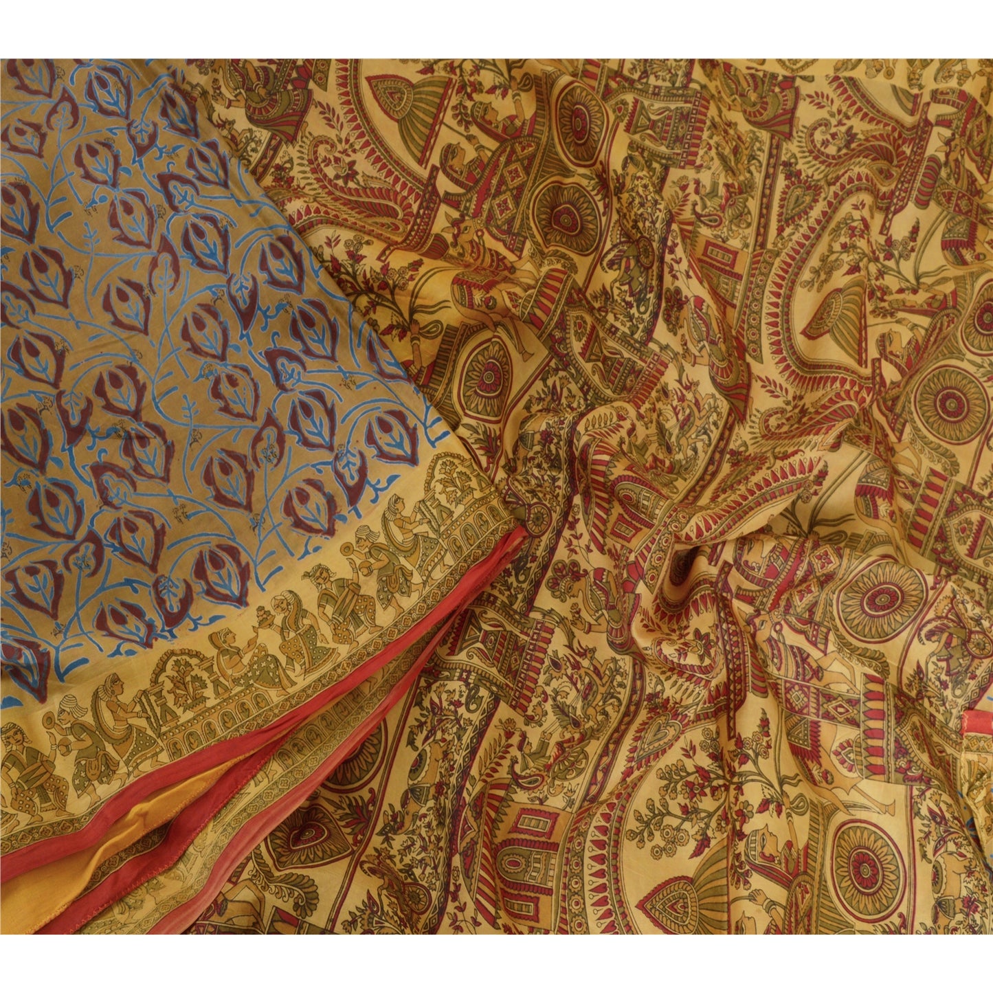 Sanskriti Vintage Sarees Heena-Green Pure Silk Women Animal Printed Sari Sustainable Fabric