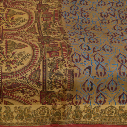 Sanskriti Vintage Sarees Heena-Green Pure Silk Women Animal Printed Sari Sustainable Fabric