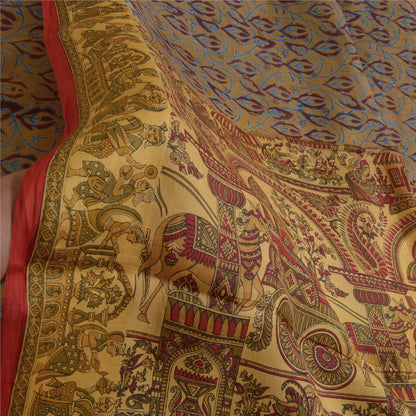 Sanskriti Vintage Sarees Heena-Green Pure Silk Women Animal Printed Sari Sustainable Fabric