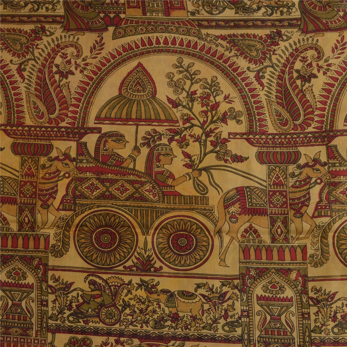 Sanskriti Vintage Sarees Heena-Green Pure Silk Women Animal Printed Sari Sustainable Fabric