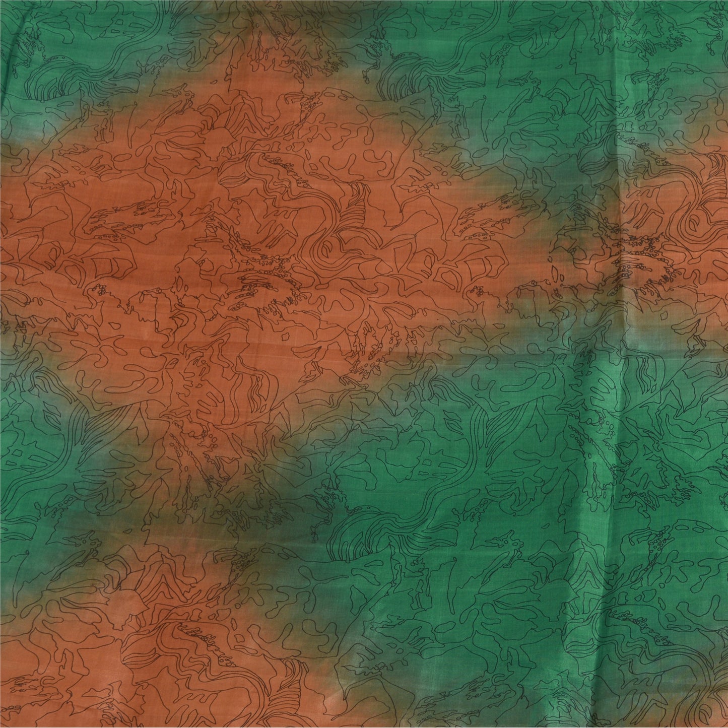 Sanskriti Vintage Sarees Orange/Green Pure Silk Printed Sari 5yd Craft Sustainable Fabric