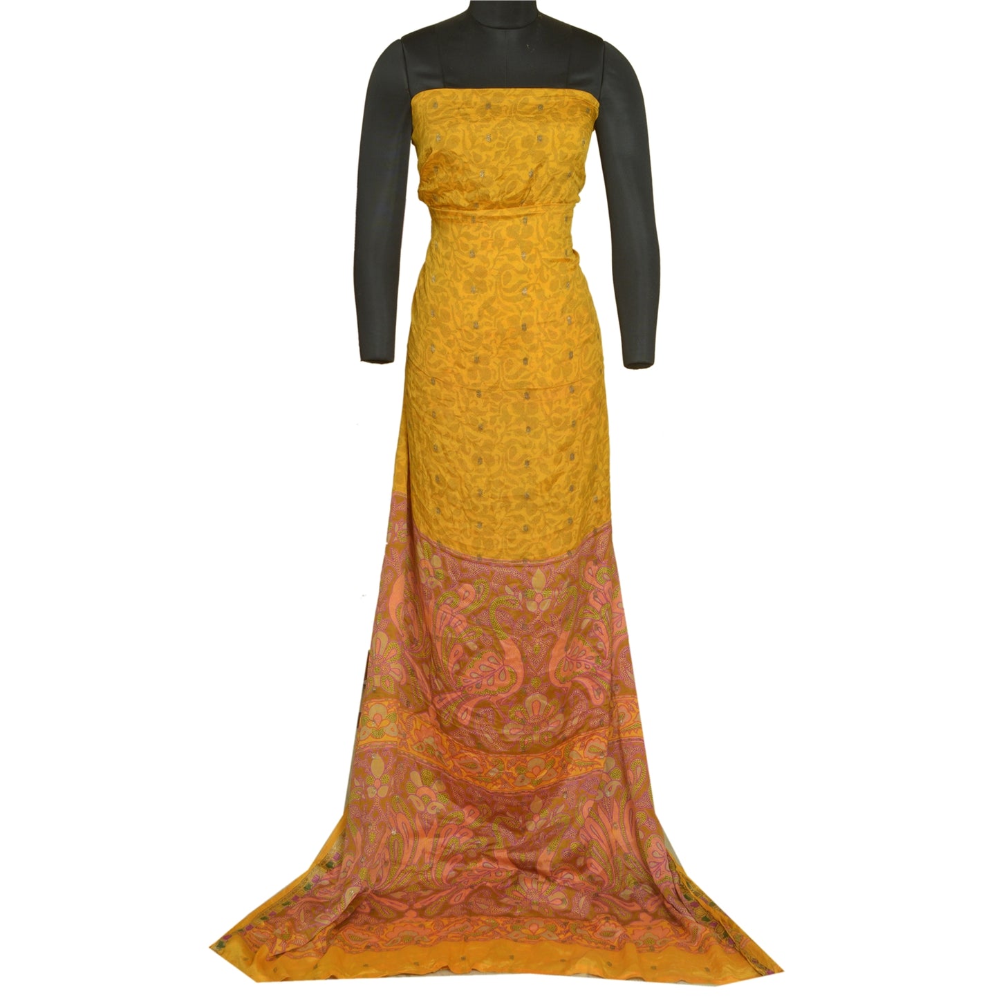 Sanskriti Vintage Sarees Pure Silk 5yd Quilting Felting Craft Sustainable Fabric Print Sari