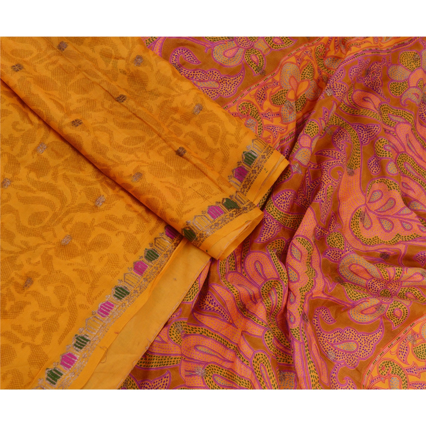 Sanskriti Vintage Sarees Pure Silk 5yd Quilting Felting Craft Sustainable Fabric Print Sari