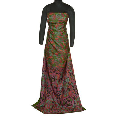 Sanskriti Vintage Sarees From India Green Pure Silk Print Sari 6yd Craft Sustainable Fabric