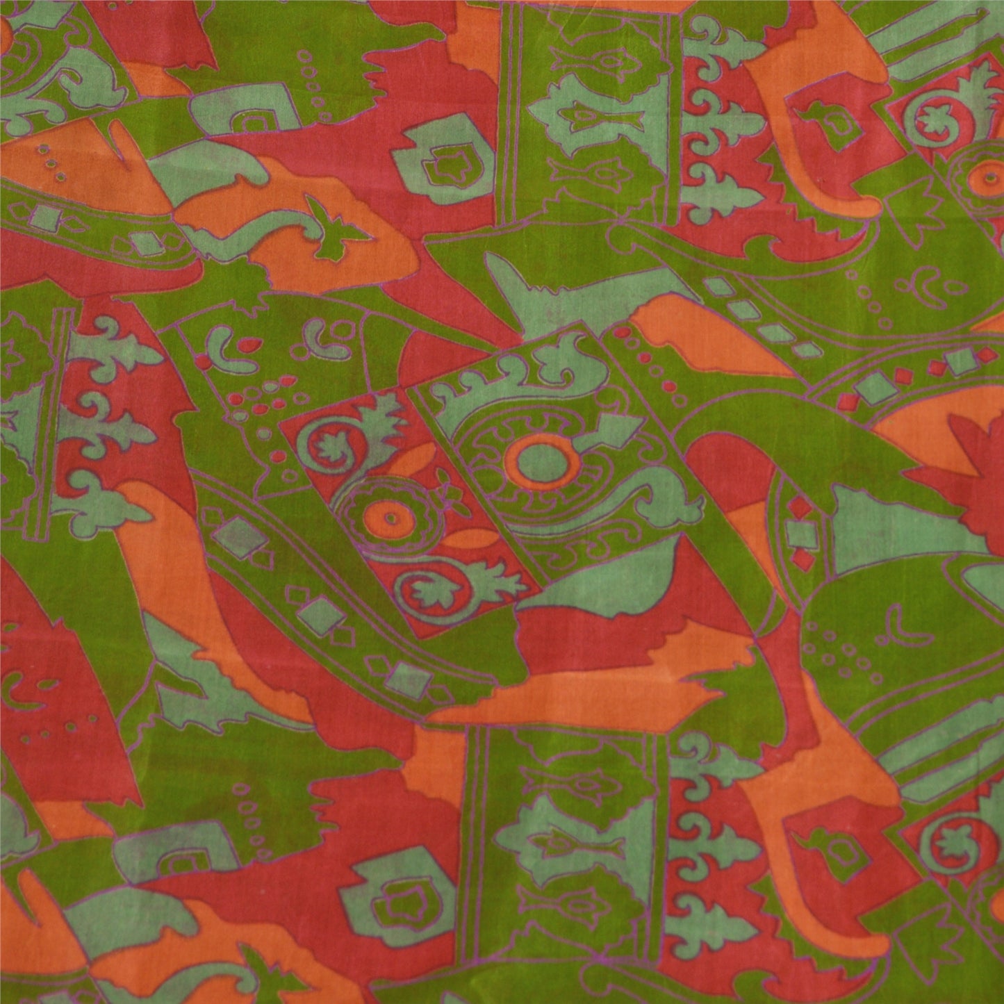 Sanskriti Vintage Sarees From India Green Pure Silk Print Sari 6yd Craft Sustainable Fabric