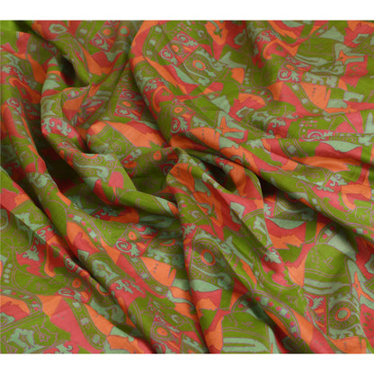 Sanskriti Vintage Sarees From India Green Pure Silk Print Sari 6yd Craft Sustainable Fabric