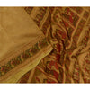 Sanskriti Vintage Sarees Saffron Pure Silk Printed Woven Sari 5yd Craft Sustainable Fabric