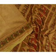 Sanskriti Vintage Sarees Saffron Pure Silk Printed Woven Sari 5yd Craft Fabric