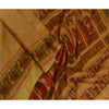 Sanskriti Vintage Sarees Saffron Pure Silk Printed Woven Sari 5yd Craft Sustainable Fabric