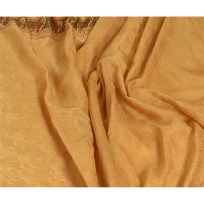 Sanskriti Vintage Sarees Saffron Pure Silk Printed Woven Sari 5yd Craft Sustainable Fabric